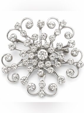 Vintage Clear Rhinestone Snowflake Starburst Brooch Silver Tone Pin